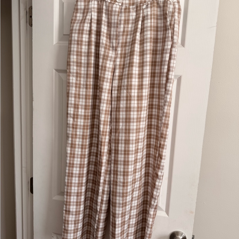 Princess Polly Beige and White Plaid Trousers